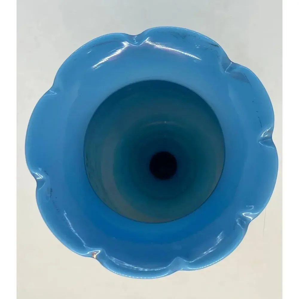 Late 19th Century Victorian Bristol Blue Glass Hand Painted and Enameled Vase